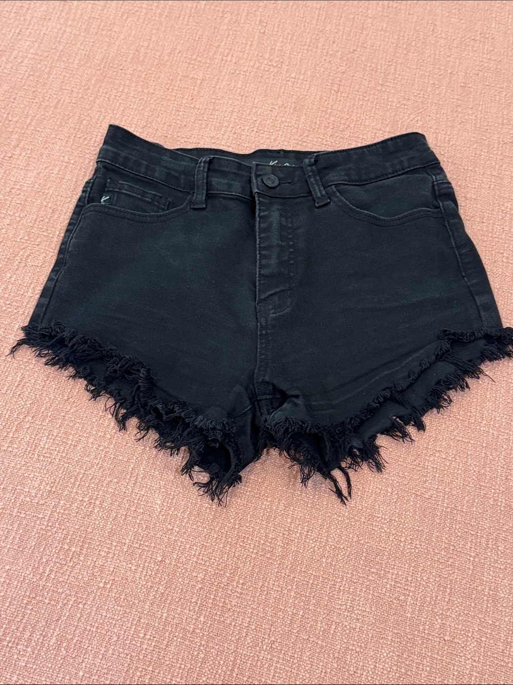 KanCan Black High-Rise Frayed Hem Denim Shorts - cut off look